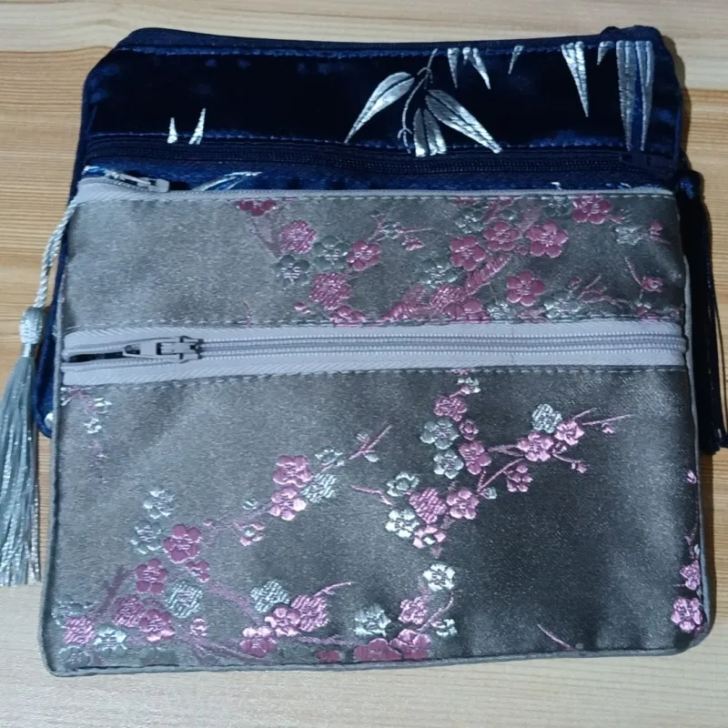 10 adet Özel Büyük İpek Brokar Çift Fermuarlı Kılıf cep Telefonu Çantalar Seyahat Takı Kozmetik makyaj kutusu Çanta Ambalaj