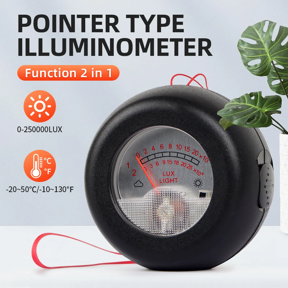 2 in 1 işaretçi tipi ışık ölçer Illuminometer-20-50℃ termometre 250,000 LUX Luxmeter Mini ölçü fotometre pozlama ölçer