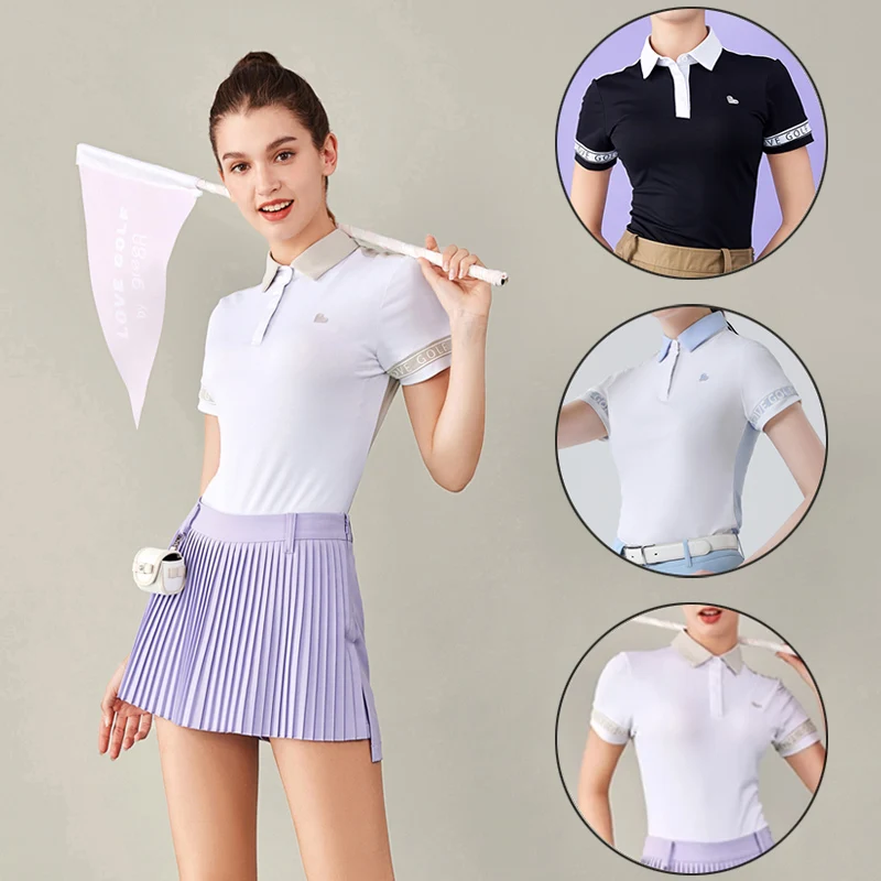 Aşk Golf Kadınlar Nefes Elastik Golf T-shirt Bayanlar İnce Kısa Kollu Gömlek Kadın Anti-Ter Spor Üstleri Rahat Golf Giyim