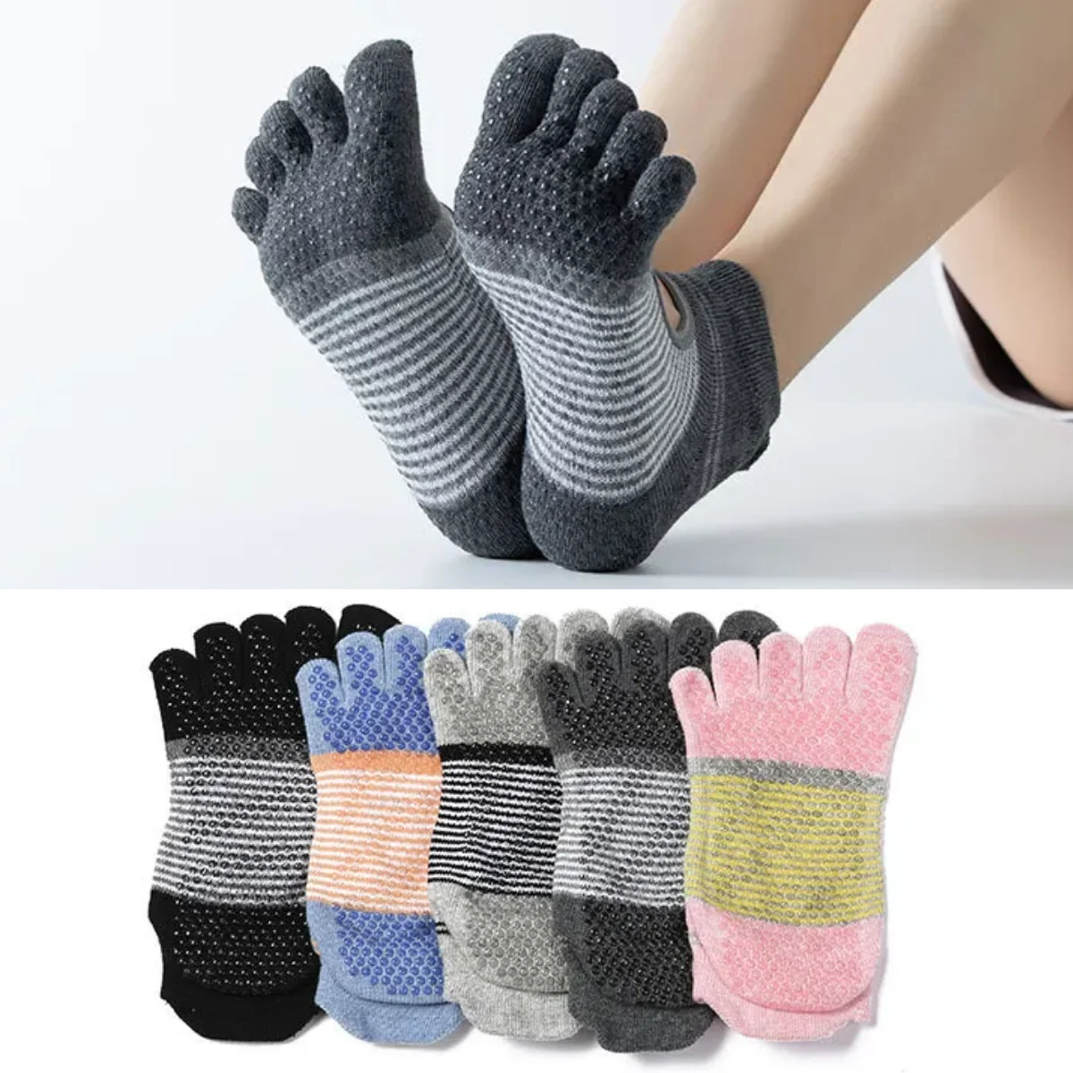 Beş Ayak Kadın Yoga Çorap Backless Nefes Pamuk Dans spor çorapları Silikon kaymaz Gym Fitness Egzersiz pilates çorabı Sox