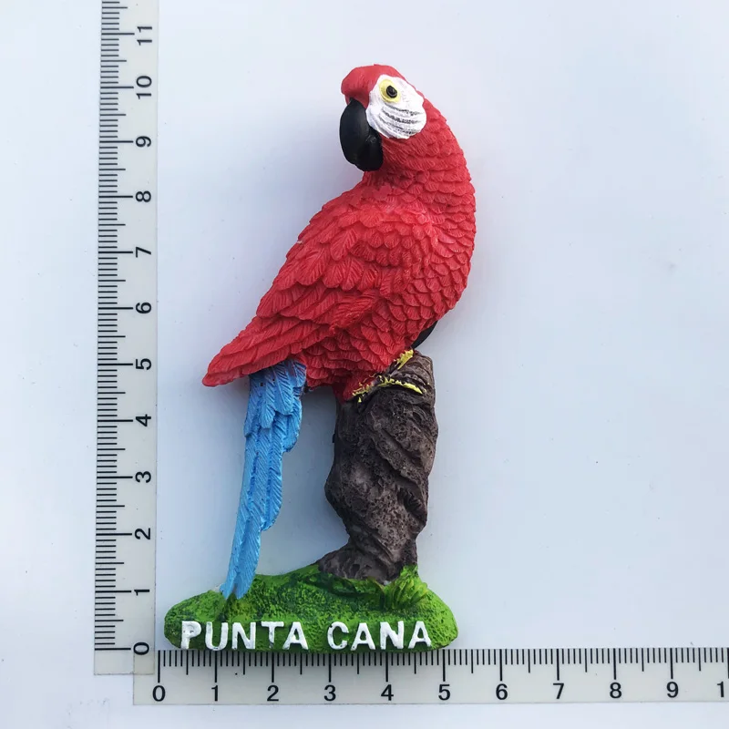 Dominika Kırmızı papağan taş Buzdolabı Mıknatısları Seyahat 3D Anıt Manyetik Buzdolabı