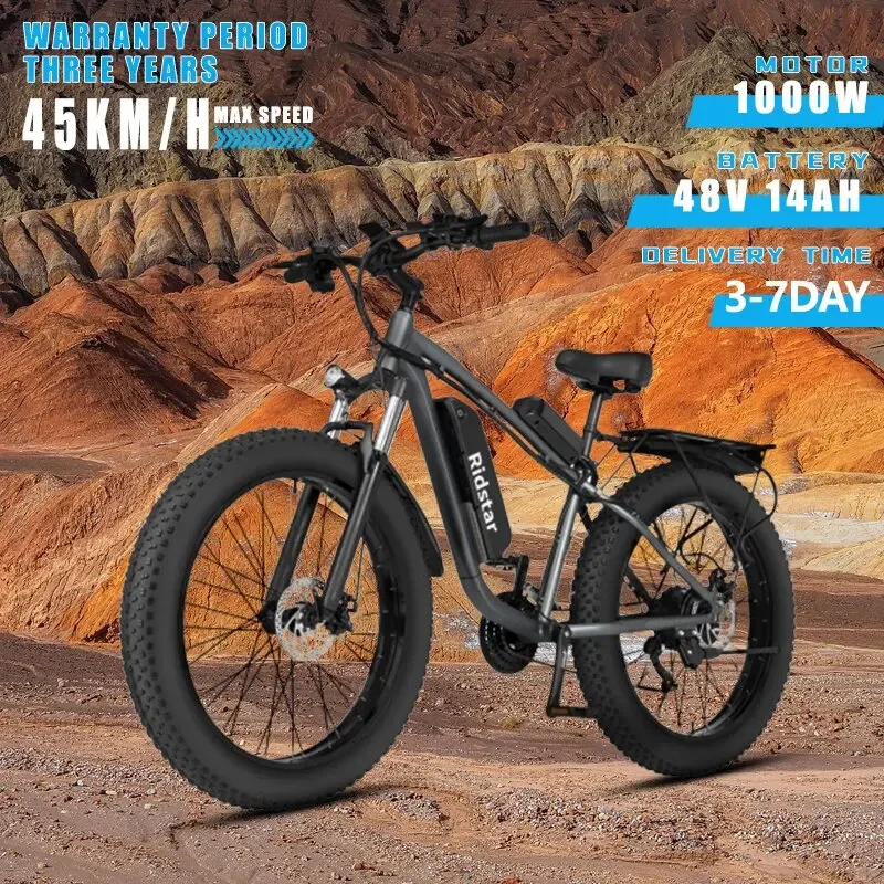 Elektrikli Bisiklet 1000W Motor 48V14AH Su Geçirmez Lityum Pil Kar Elektrikli Bisiklet E26 Yetişkin Dağ 26 * 4.0 İnç Yağ Lastik Ebike