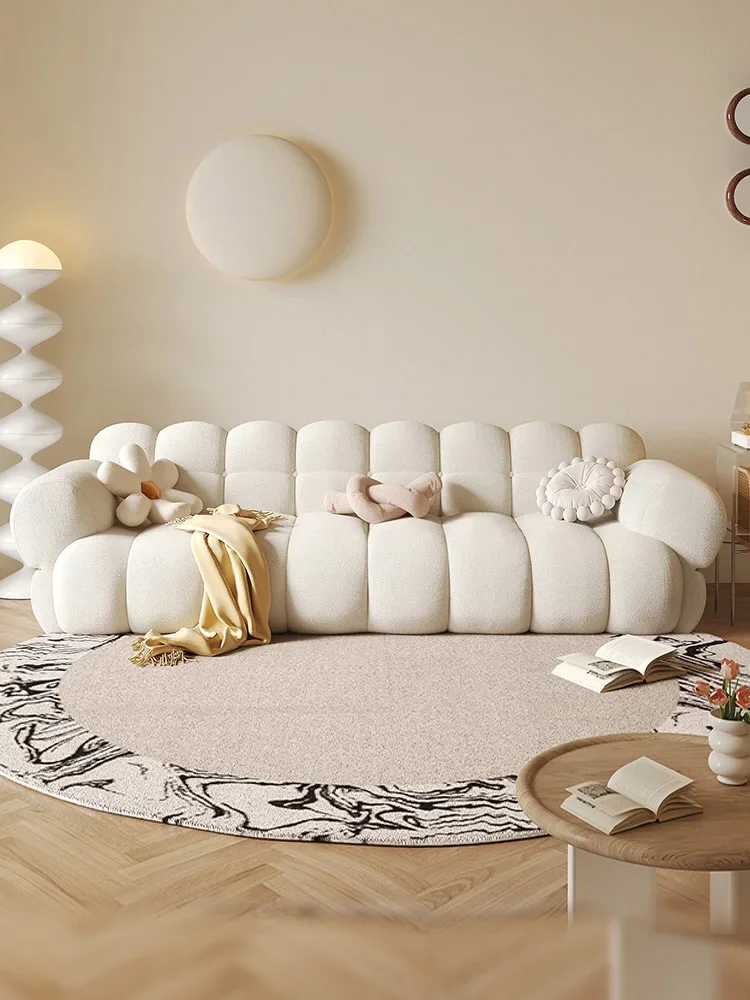 Işık lüks krem tarzı kanepe, basit ve modern Fransız tarzı yeni kar tanesi kadife kumaş kanepe oturma odasında