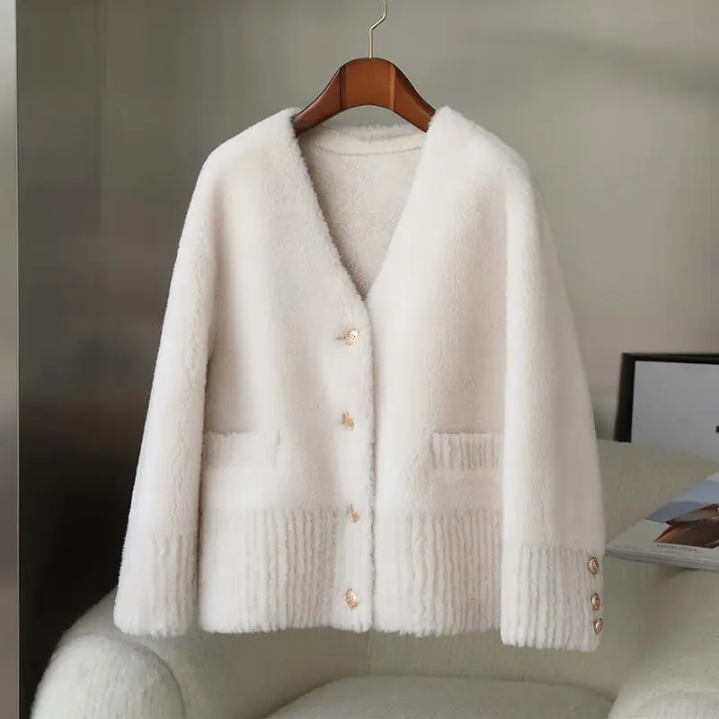 Kış Kadın Gerçek Kürk Ceket Doğal V Yaka Giyim Kabarık Üst Bayanlar Yumuşak Peluş Moda G297