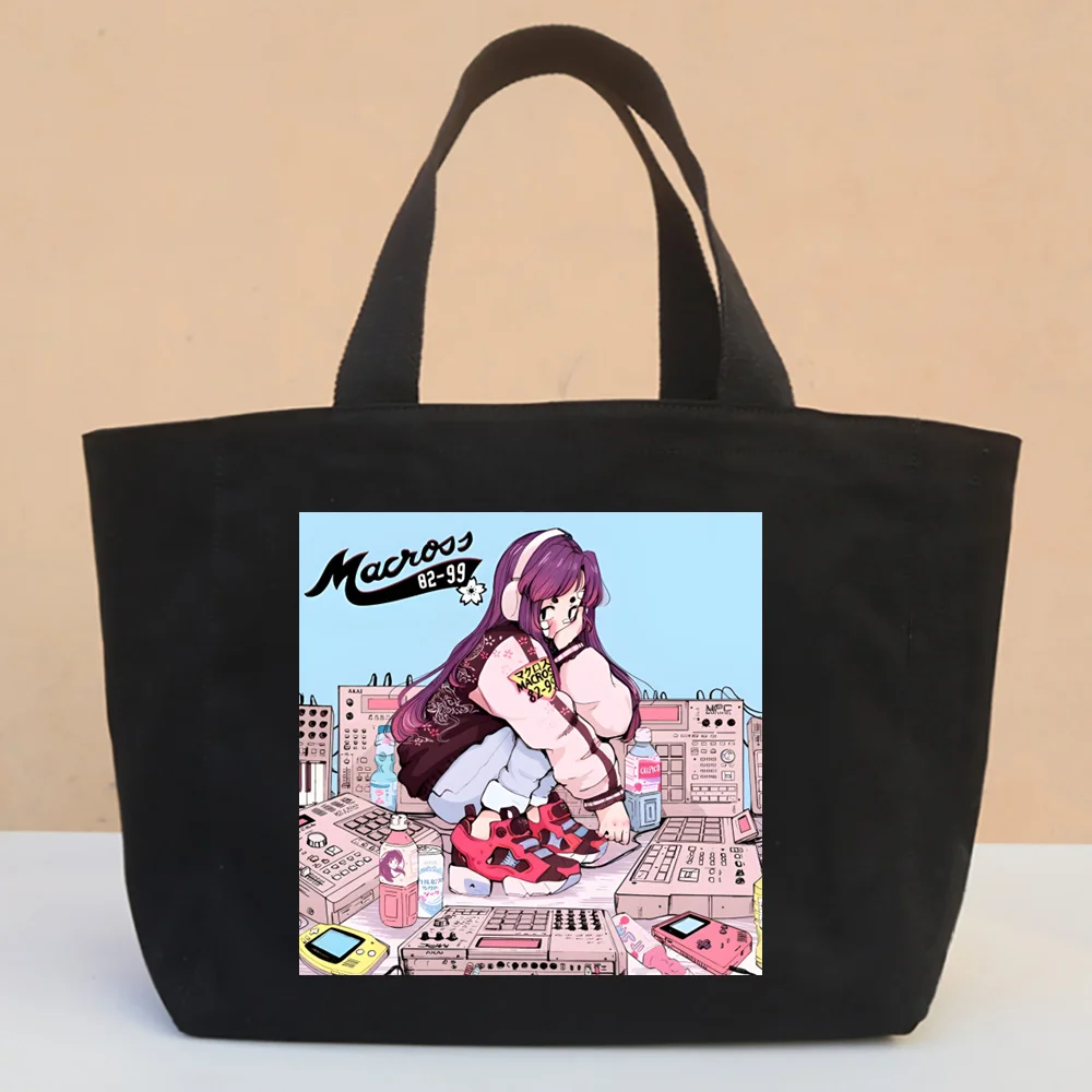 Macross Anime Bayan Çanta Bez Tuval Tote Çanta Alışveriş Seyahat Kadın Eko Kullanımlık Omuz Alışveriş Çantaları