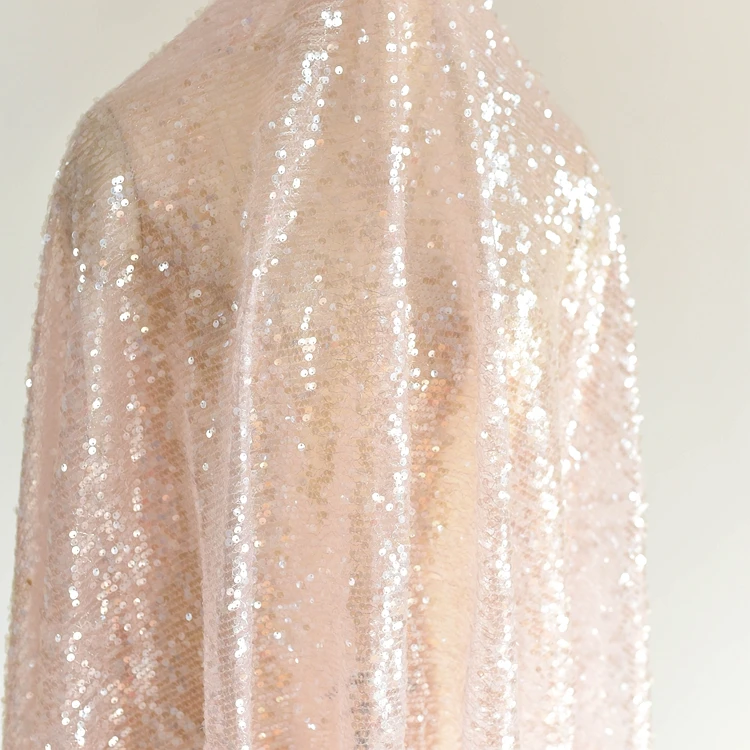 Pembe parlak tam genişlikte pul işlemeli dantel kumaş düğün elbisesi el yapımı diy malzeme giyim dekoratif kumaş