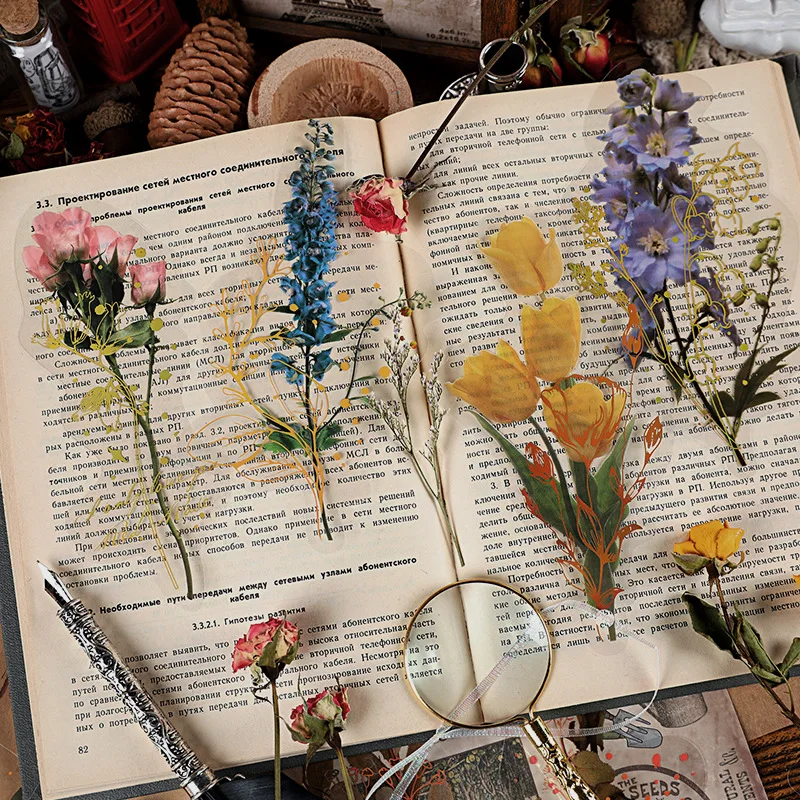 PET Yaldız Büyük Çiçek Çıkartmalar DIY Vintage Güzel Çiçek Gül El Hesabı Malzeme Dekoratif Kırtasiye Sticker