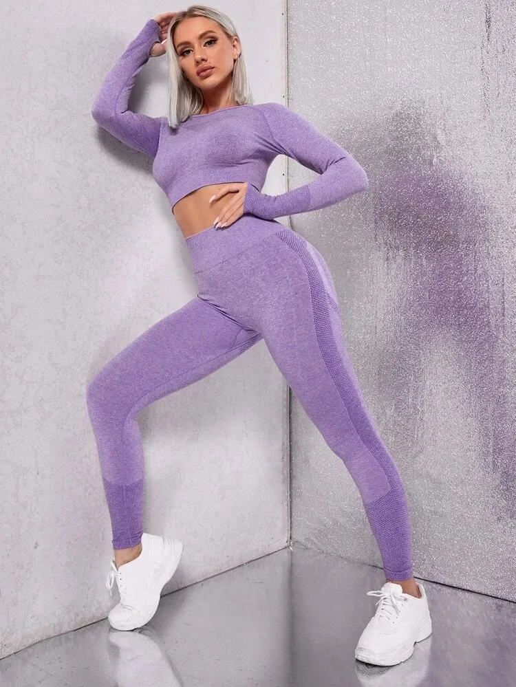 Spor salonu Spor Giyim kadın 2 Adet Set Eğitim ve Egzersiz Uzun Kollu Spor Üst Pantolon yoga kıyafeti