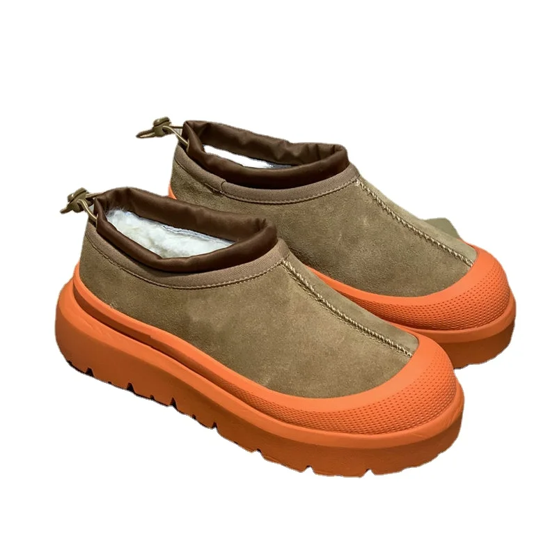 VII 2023 Sonbahar ve Kış Marka kadın ayakkabısı Sıcak Yün ve Kalın Deri Kalın Tabanlı Eşleşen pamuklu ayakkabılar Ücretsiz Kargo Teklif
